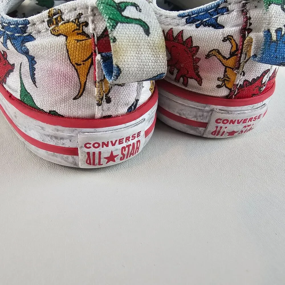 Converse All Star Dino Print Toddler Shoes US 7 White Hook Loop Sneakers Canvas